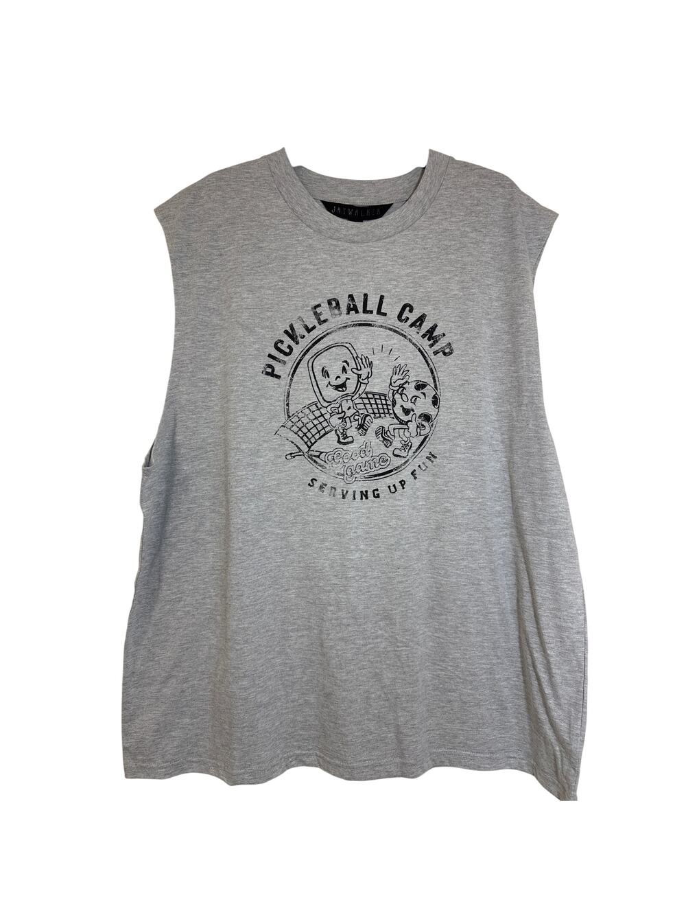 NWT Men's JayWalker XL Pickle Ball Camp, Serving up Fun, Gray Sleeveless T-shirt